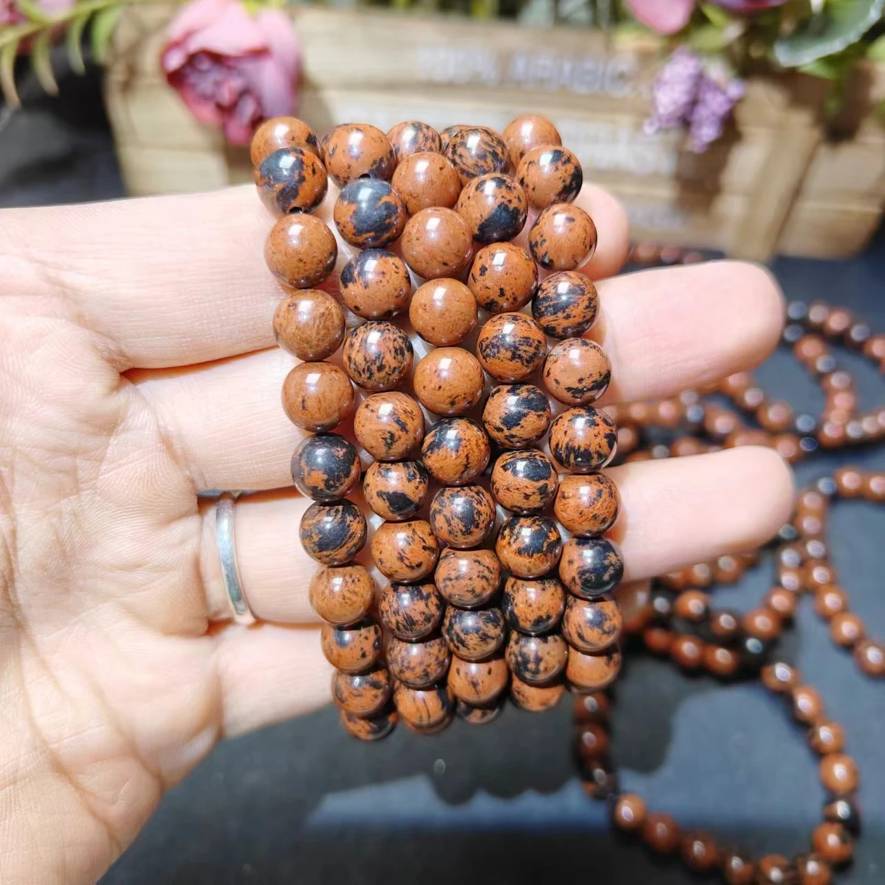 Высокое качество оптовая продажа 8 мм красный обсидиан браслет исцеляющий кристалл для украшения дома