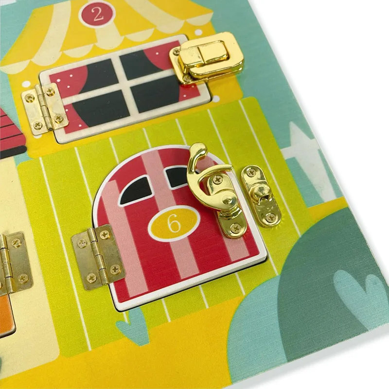 KIU wood  montessori busy board for toddlers wooden Educational Locks and Latches Board Travel Toy for Infant