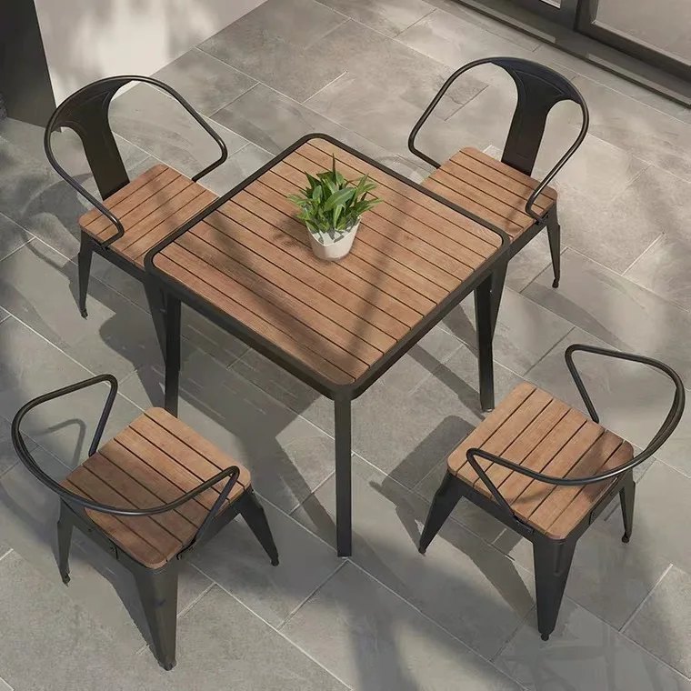 Modern Simple Furniture Round Plastic Wood Dining Table Set 6 Chairs For Cafe Restaurant
