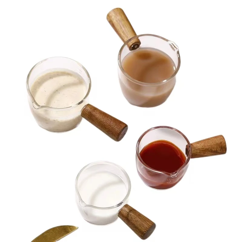 50ml 75ml Mini Glass Liquid Coffee Milk Jug Cups Creamer Milk Frothing Pitcher With Wooden Handle