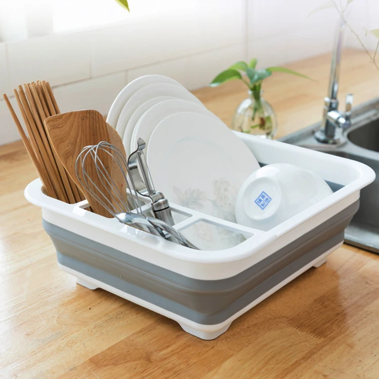 Collapsible Dish Drying Rack Foldable Portable Dinnerware Organizer Plastic Dish Drainer for Kitchen