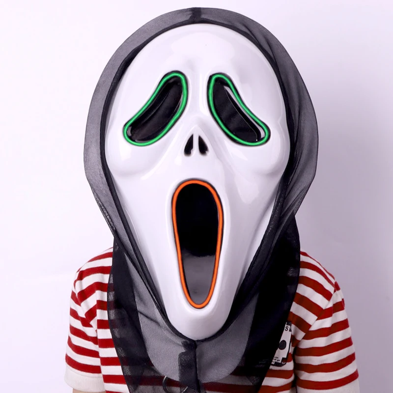 Wholesale Manufacture Halloween LED Flashing Luminous Costume Party EL cosplay Light Up Skull Face Mask