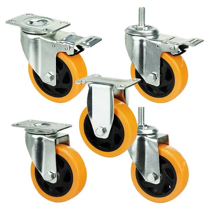Orange rueda de pvc Medium duty Swivel type caster wheels with brake heavy duty