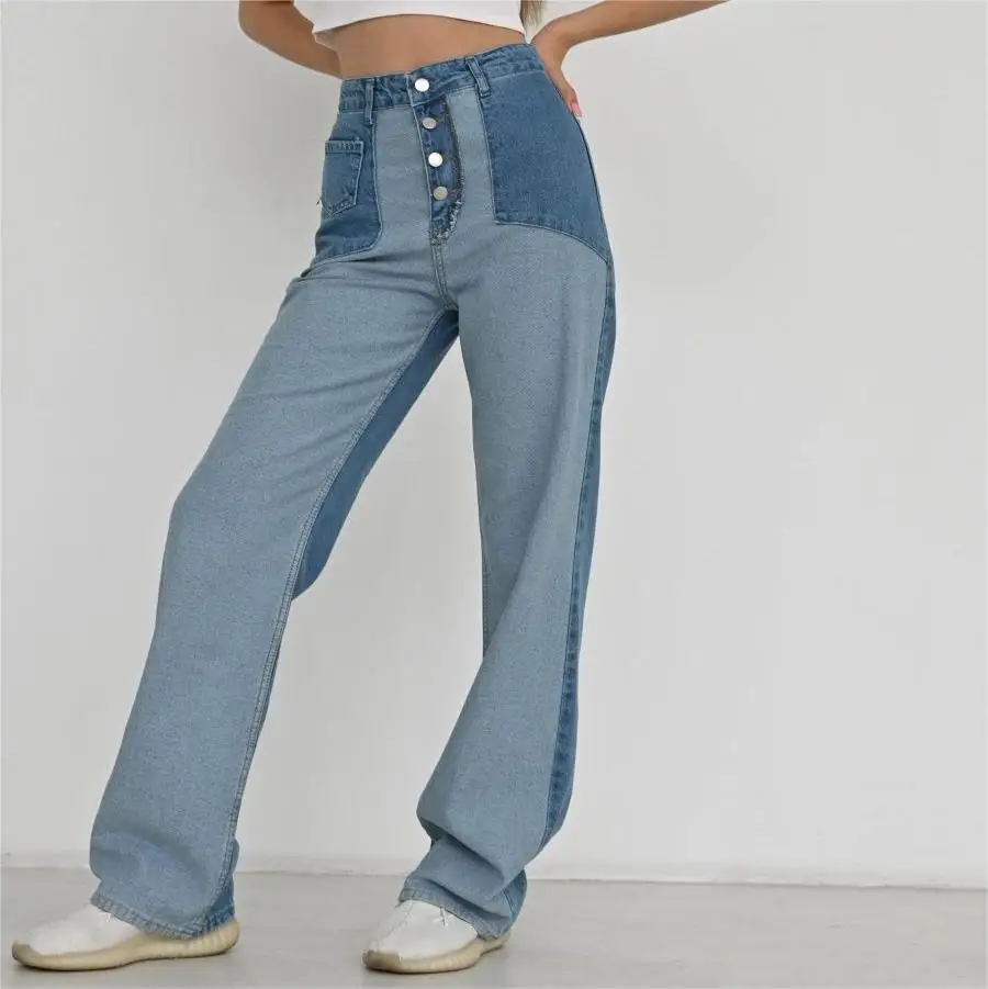 Hot Selling 2024 popular jeans trousers high-waisted slim straight washed denim pants design light blue jean pants for women