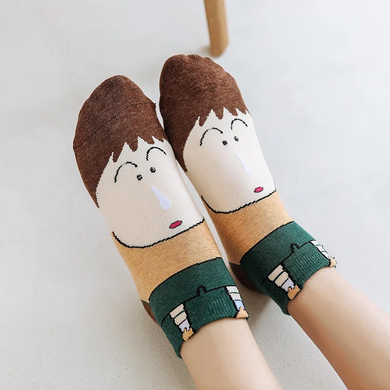 Японские Мультяшные карандаши Shinchan милые прямые носки-лодочки для девочек Осенние Хлопковые женские Носки с
