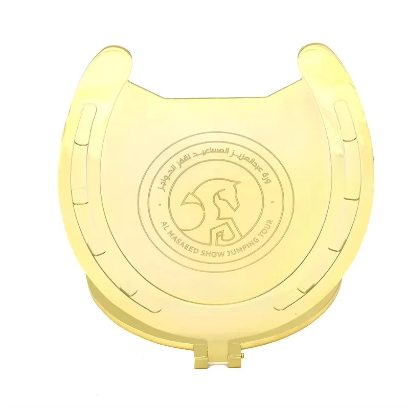 China factory customized laser engraving logo text bright gold customized metal creative horseshoe trophy