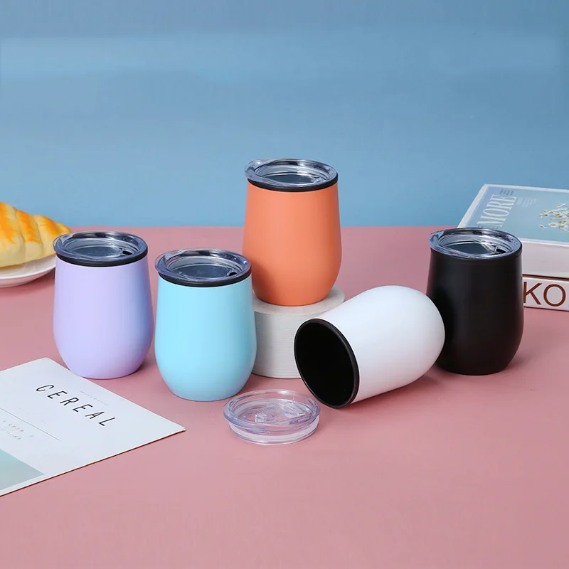 12oz U shape plastic inside stainless steel seamless wine tumbler egg shell beer cup