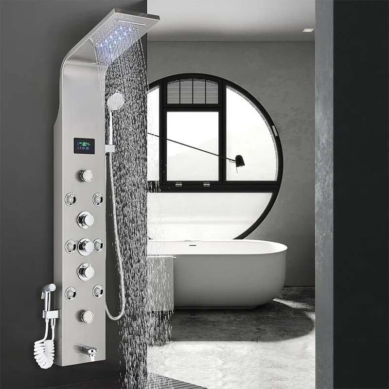Brand new Wall Mounted shower faucet Multi Functional for Bathroom LED Thermostatic Shower Panel With Digital Display