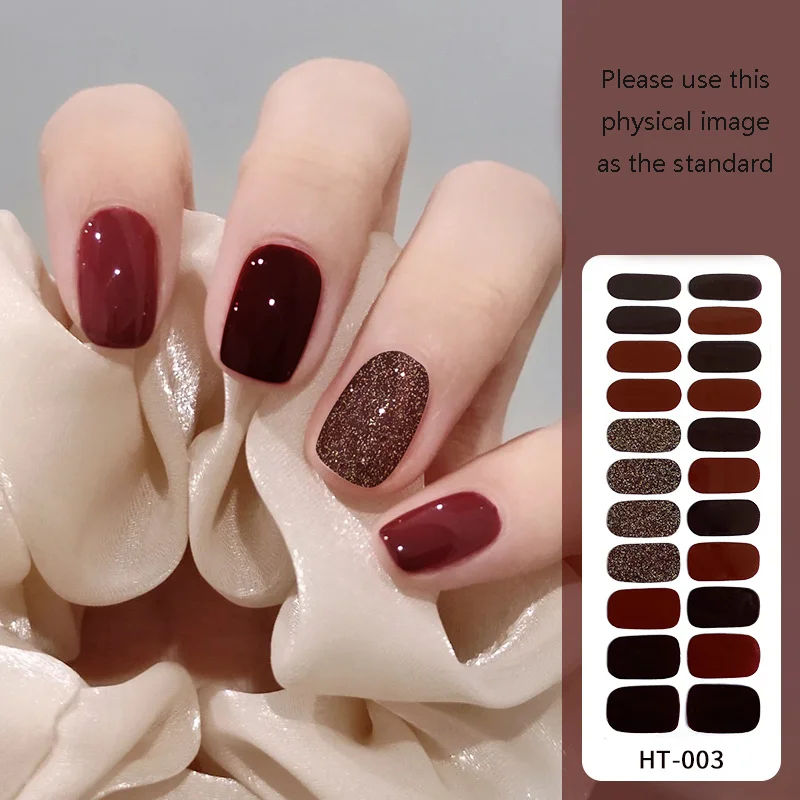 22 Strips Mixed Color Semi Cured Gel Nail Art Stickers No Need UV Light To Dry Long Lasting Gel Nail Stickers