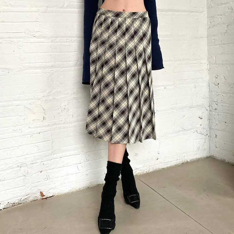 GIMILY oem custom American retro college style fashionable slimming diamond checkered skirt New sexy and versatile pleated skirt