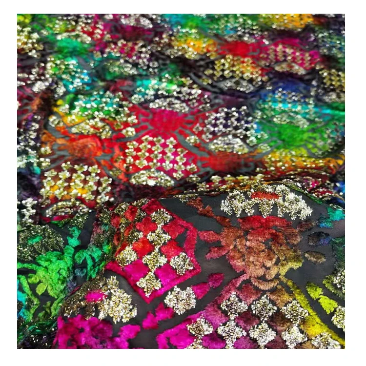 Professional Soft Silk Multicolor Hand-painted Upholstery Velvet Jacquard Fabric