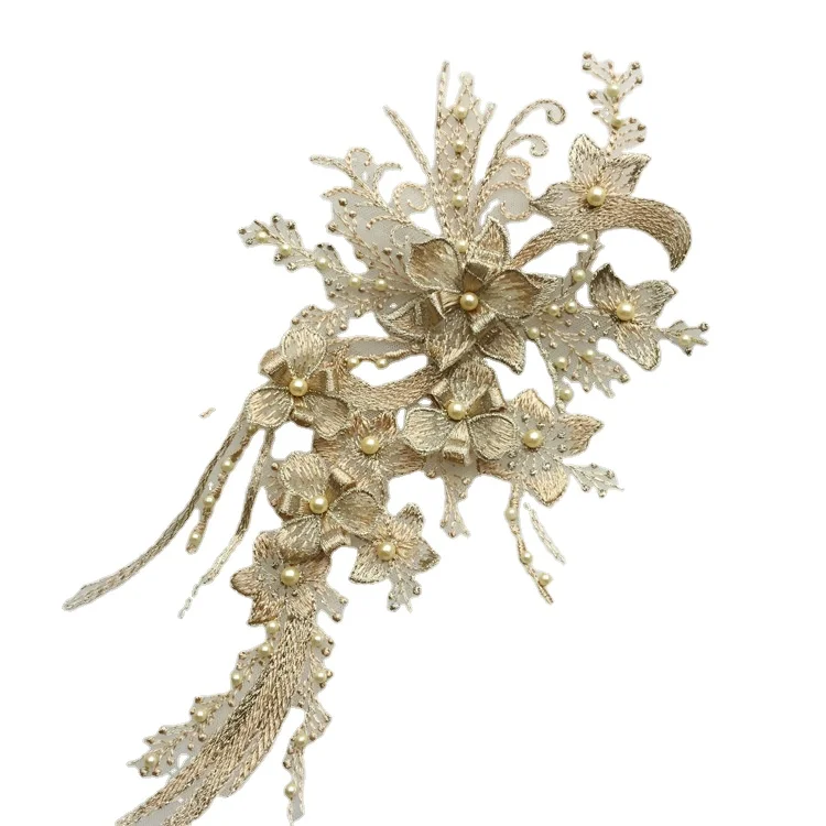 3D Flower Applique Beaded Sequins Flower LACE Patch Embossed Beading lace Appliques Mot For Bridal Wedding Dress