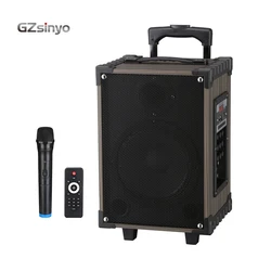 8inch karaoke Blue tooth charging wooden speaker with wireless mirophone/portable trolley speaker box/music audio amplifier