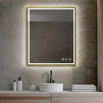 Modern Style LED Light Bathroom Rectangular Smart Touch Screen Lighting Mirror Silver Rectangle Customizable Wall Hanging