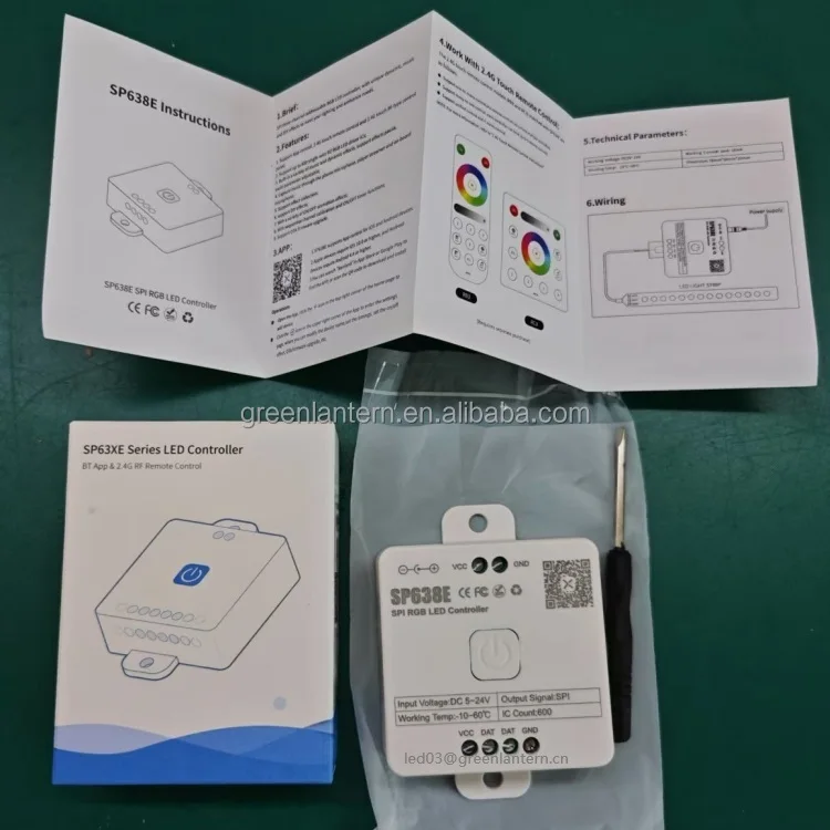 SP638E SPI LED Controller Smart App 2.4G Touch Remote Control WS2811 2812B Addressable RGB LED Sync Group Music Controller 5-24V