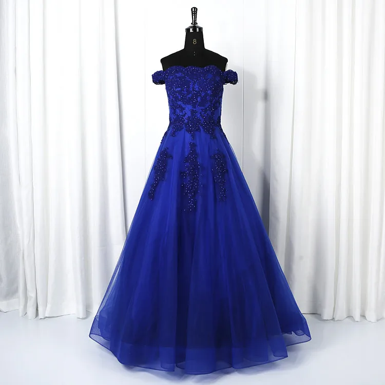 Hot sale vintage tulle embroidery off shoulder lace floor length women prom ball gown party evening gown dress