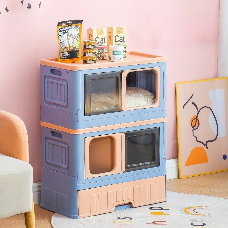 Gato Cartoon Fully Enclosed Toilet Foldable Hidden Furniture Cat Litter Tray Box Enclosure With Cat Litter