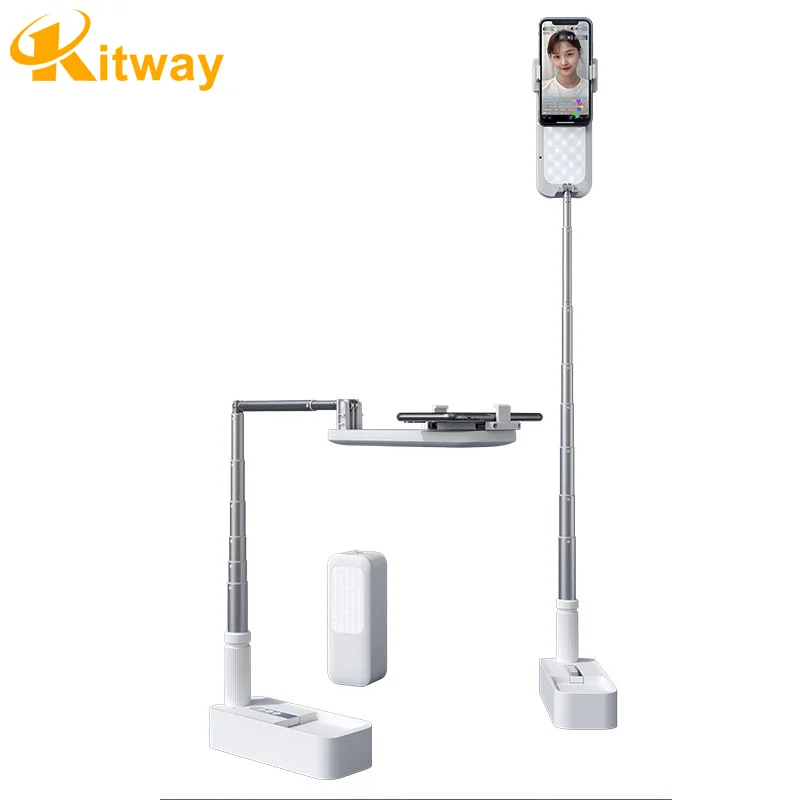 Video Recording Foldable Desktop Phone Mount Tripod Stand with LED Selfie ring Light Table Lamp Holder Shooting and Live