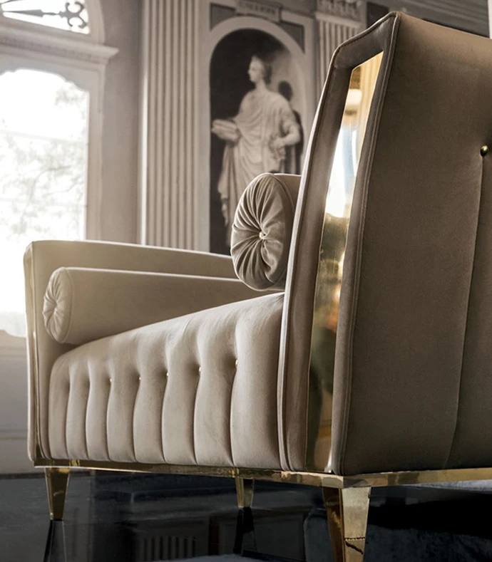 
Italian original 1:1 design royal 3 seater sofa Gold steel velvet sofa 