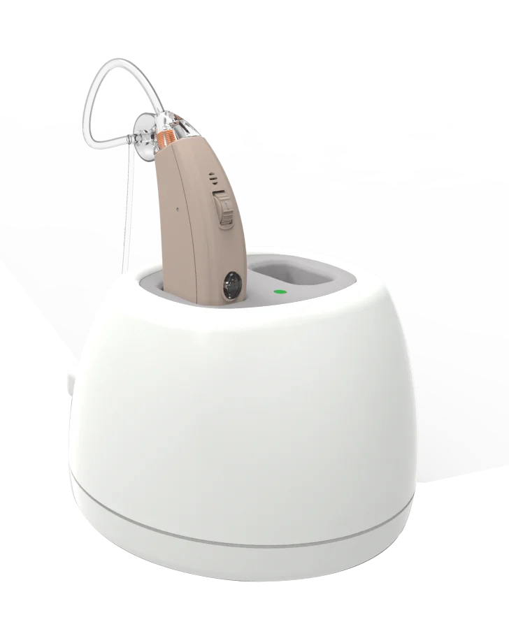 Перезаряжаемый слуховой аппарат BTE, Зарядная база, легкое управление, удобство в использовании