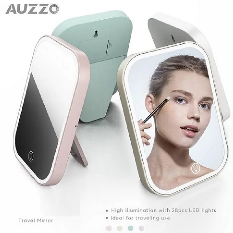 AUZZO Touch Dimmer Switch Battery Operated Vanity Makeup Mirror Custom Cute Small Smart Square Make Up Mirror