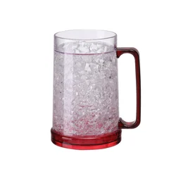 Double Wall Gel Frosty Freezer Ice Cooling Mugs 16oz Plastic Beer Cup with Handle