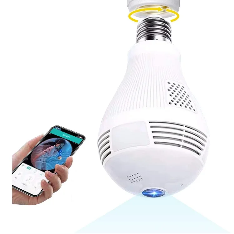 Fisheye IP Camera HD Two Way Audio 360 Degree Panoramic Wifi Light Lamp Bulb Fisheye CCTV Wireless Smart Camera support TF Cards