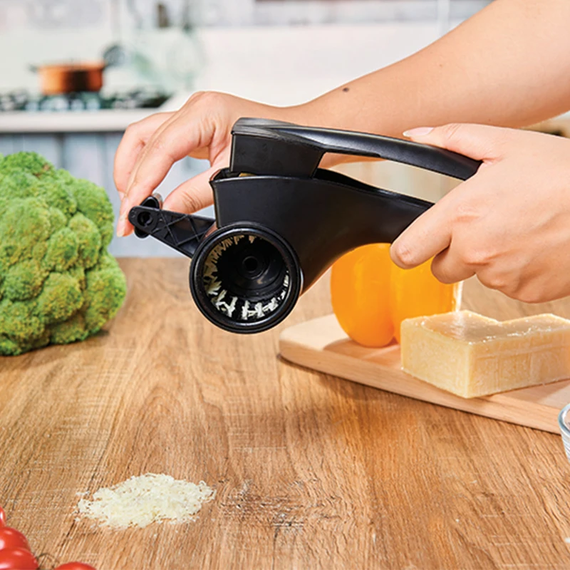 Customized Kitchen Portable Rotating Plastic Manual Cheese Grater Stainless Steel Rotary Cheese Grater