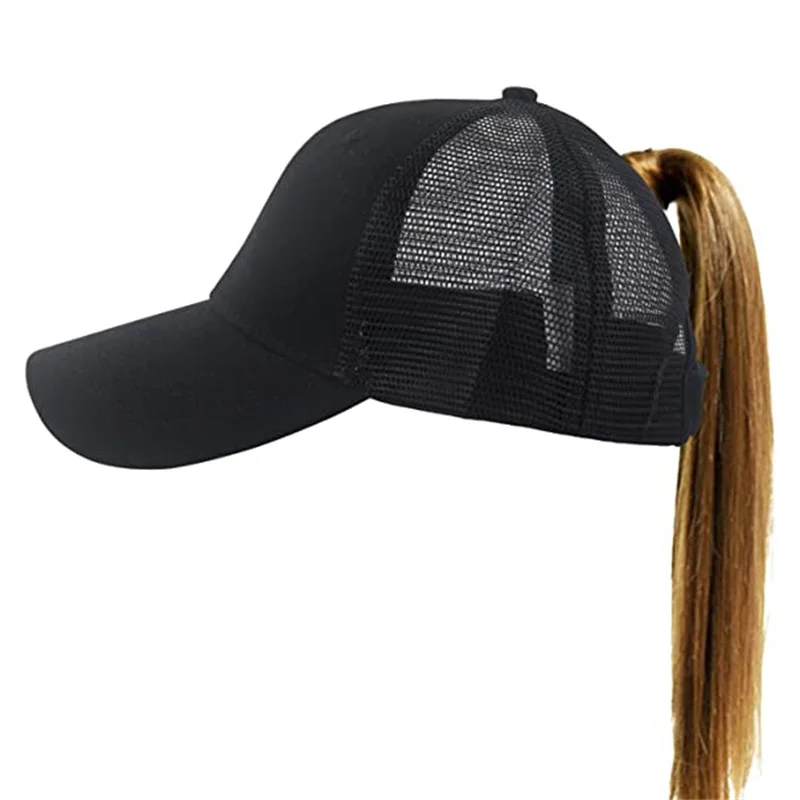 Solid Color Custom Ponytail Baseball Cap Ponytail Messy Buns Trucker Ponycaps For Women Girl
