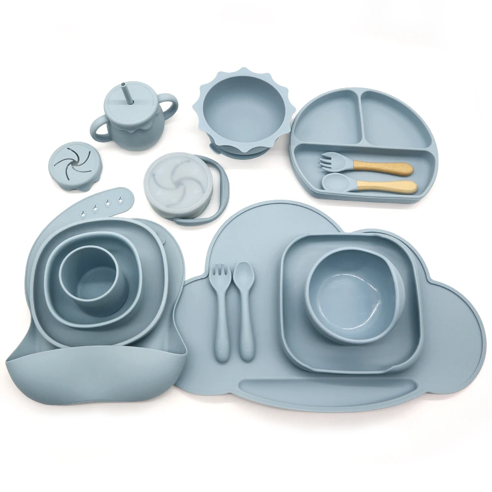 Food Grade Dishwasher Freezer Safe Infant Feeding Set Baby Tableware Suction Cup Bowls Plates Silicone Dishes