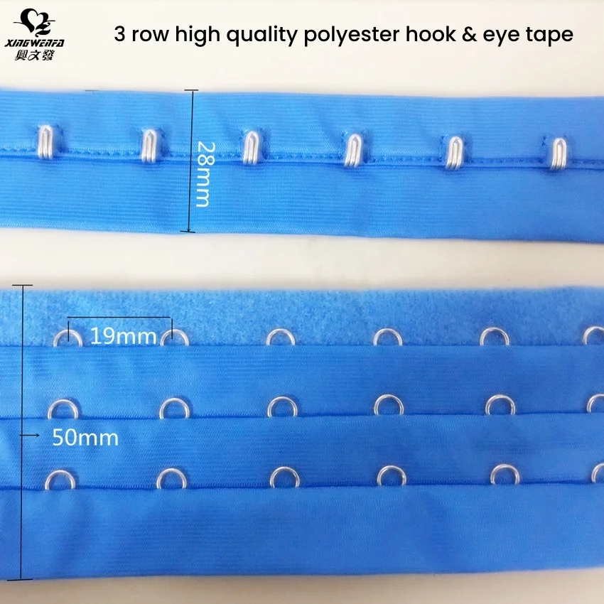 Underwear accessories 3 row velvet back high quality blue soft polyester long roll bra hook and eye tape