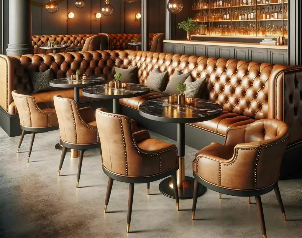 Light luxury club bar furniture set luxury european cafe restaurant booth seating coffee chairs and tables for restaurants