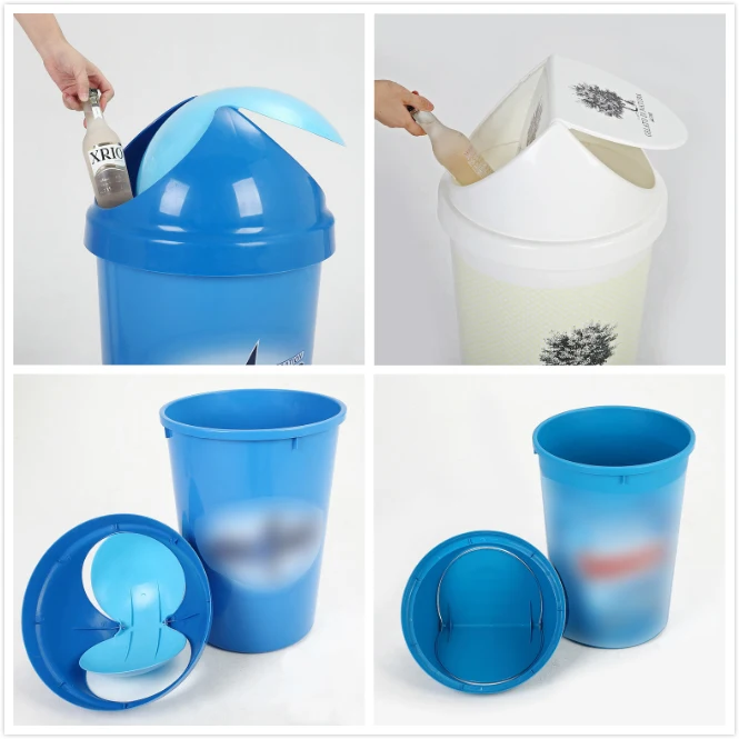 50L Plastic Ice Cream Trash Can Waste Garbage Bin With Swing Lid Round Rectangular Custom Printing
