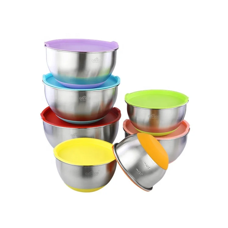 Home restaurant used multiple sizes stainless steel mixing bowls salad bowl with silicone bottom