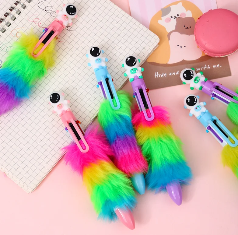 Cheap Promotional Office Business Marketing Gifts Plastic Rainbow 6 colors Ballpoint Pens Plush Style Stationery