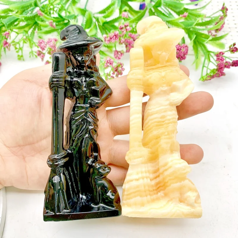 Wholesale mix material  hand carved natural 12cm witch high quality crystal craft magic women For halloween Decoration and gifts