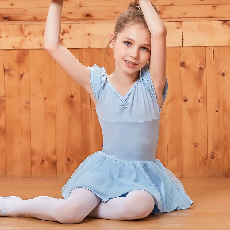 Accept custom high quality hot sale ruffled sleeve children ballet skirt gymnastics leotards training dancewear
