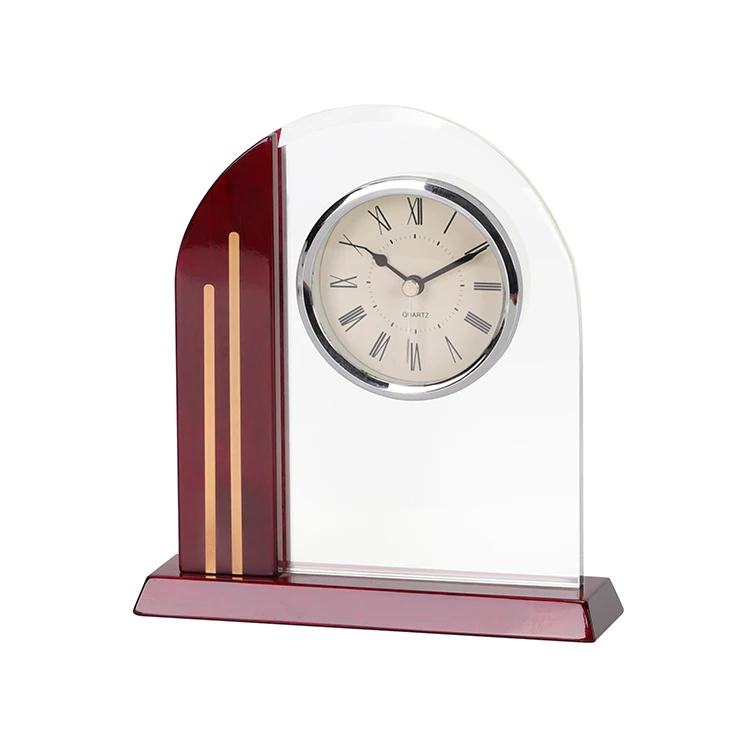 Rosewood Base Quartz Modern Glass Wood Table Clock