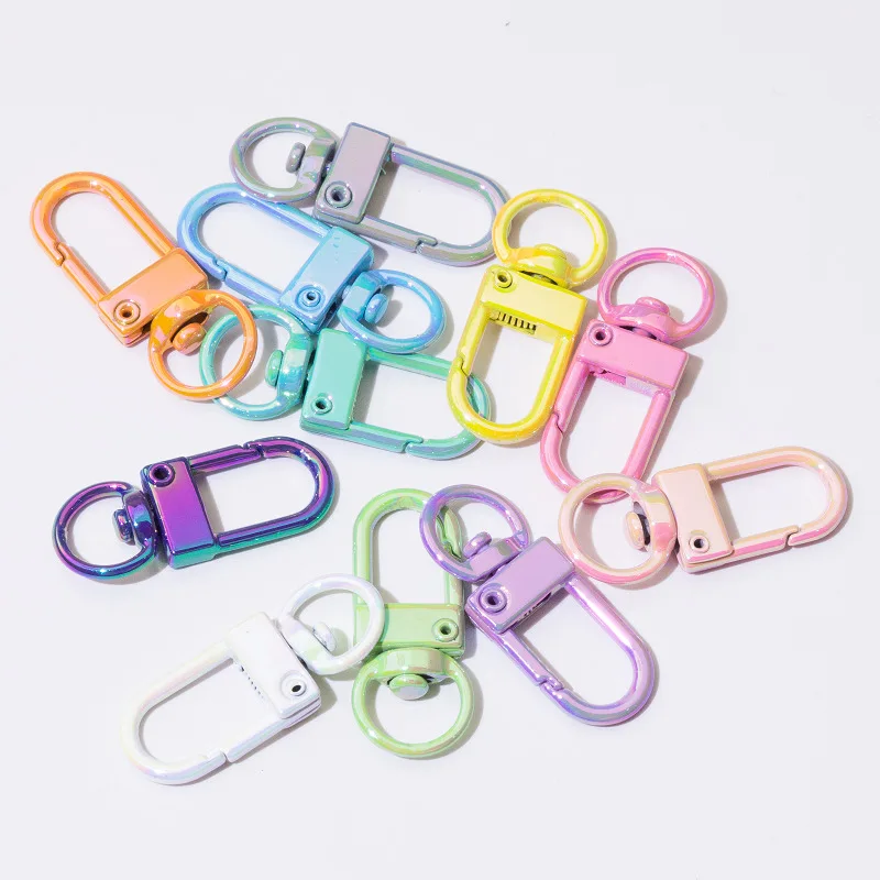 Colorful UV Coated Spring Snap Hooks with Keychain Rings Metal Lobster Claw Clasps DIY Alloy Connector Accessories for Bags Keys
