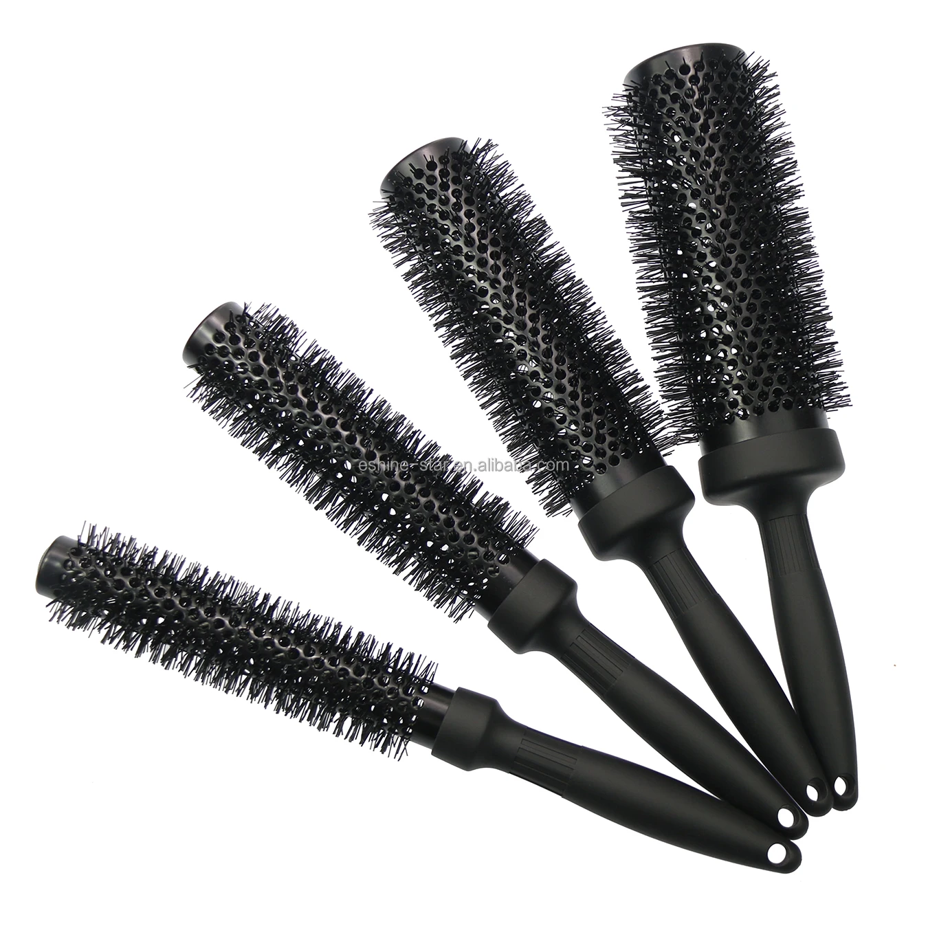 Custom Logo Black Round Ceramic Hair Brush XL-long 16 cm Barrel Aluminum Nylon Heat Resistant Hairbrush