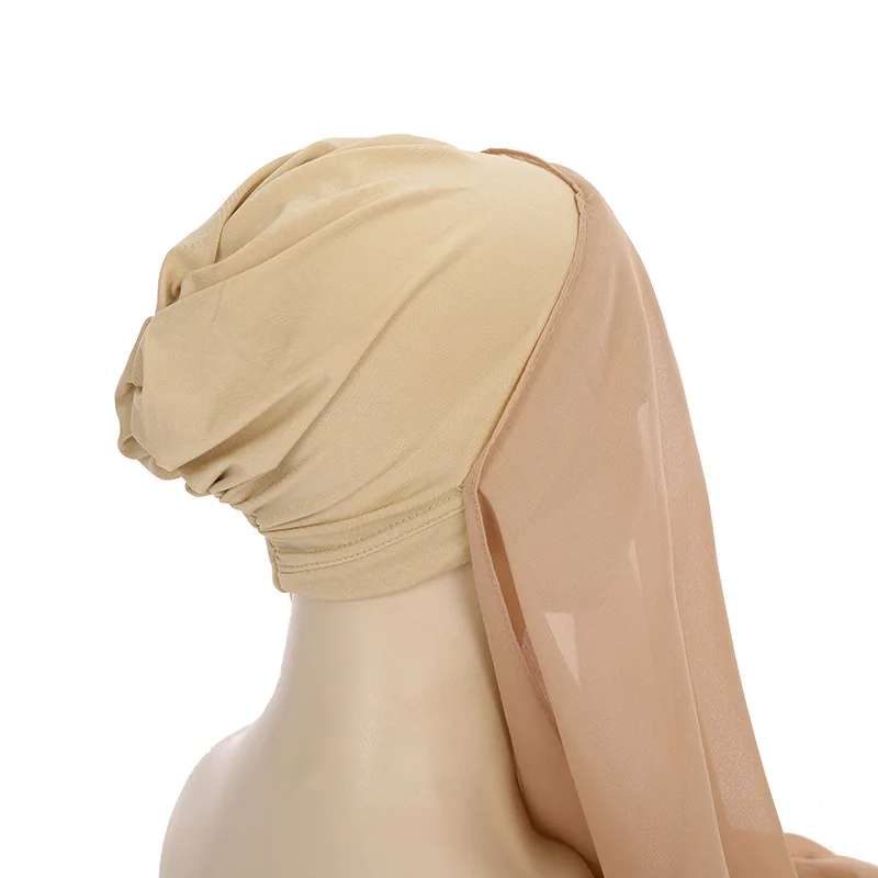 New Convenient Terylene Wrap Headscarf Four Seasons General Plain Chiffon Scarf Ladies Forehead Cross Headscarf Cap