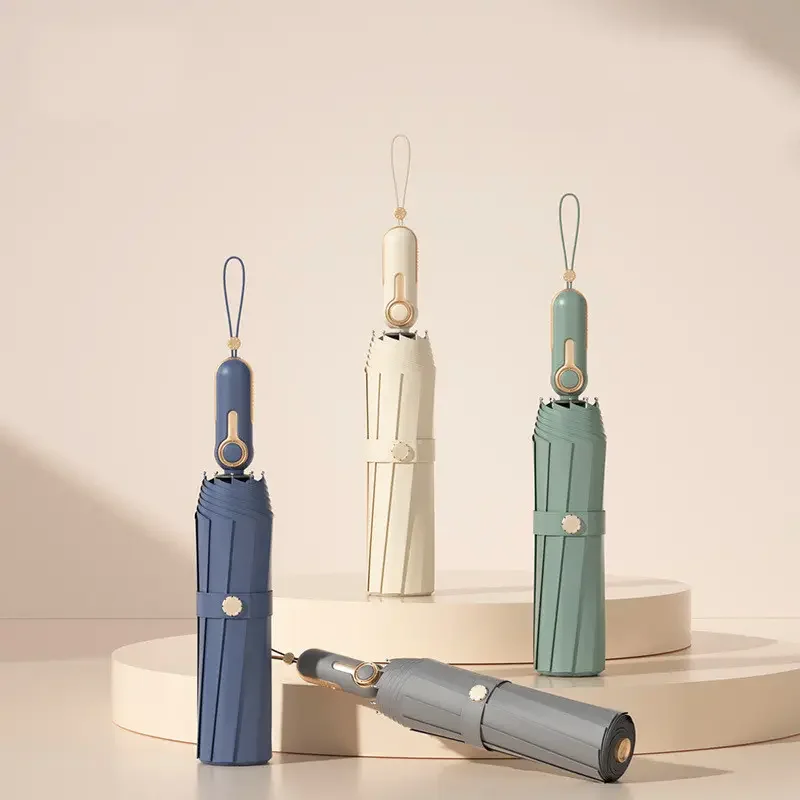 10K Windproof Umbrella Bone Solid Vintage Business Umbrella Rain And Sunshine Dual Use 3 Folding Automatic Umbrella factory