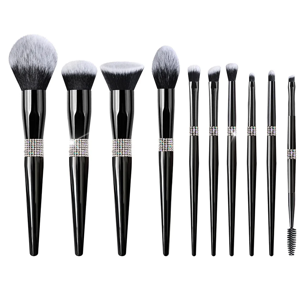 Custom Logo Cosmetic Brush 10 Pcs Diamond Glitter Makeup Brush Set Hair Beauty Foundation Eyes Makeup Brush Set With Bag