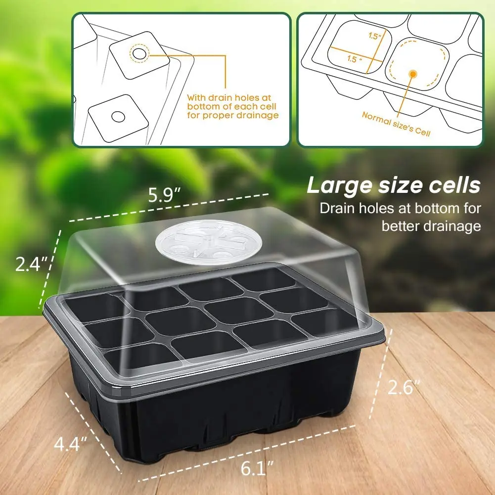 Seed Starter Tray Seedling Kits Plant Starter Kit with Adjustable Humidity Dome and Base Indoor Greenhouse Propagator for Seeds