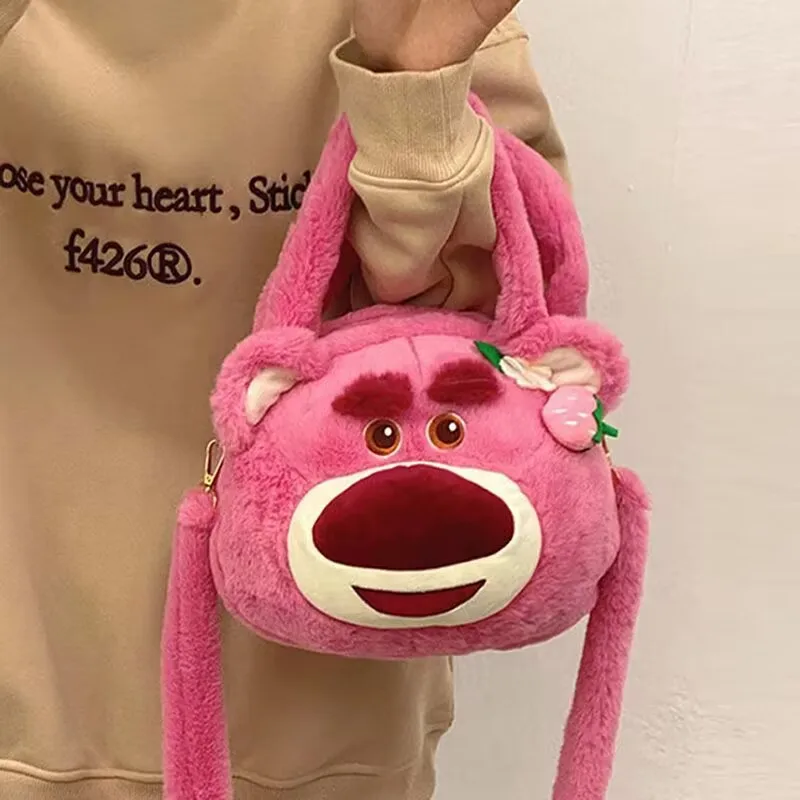 Cute strawberry bear plush cartoon doll handbag Female fashion fashion soft cute girl crossbody bag