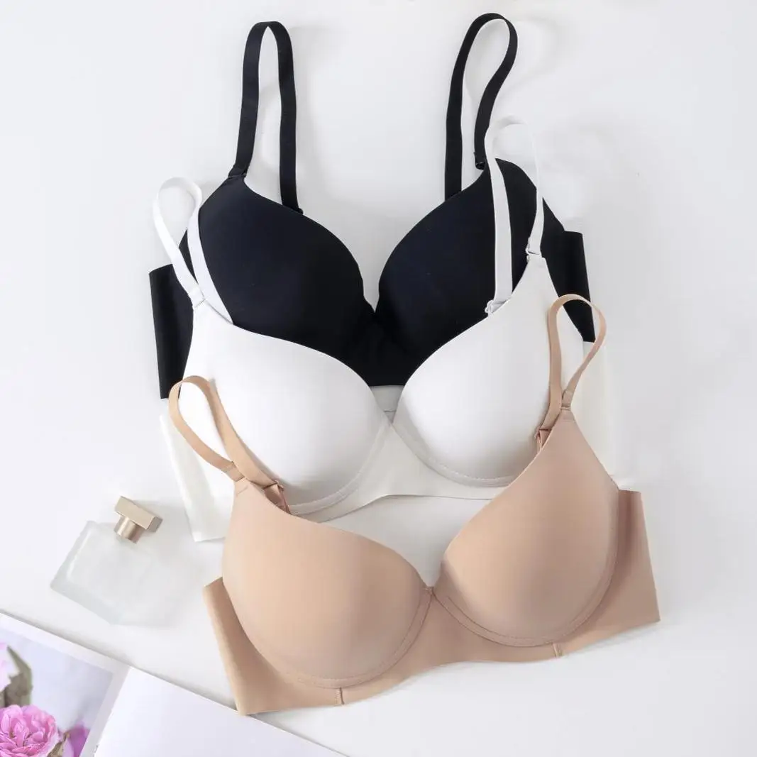 Seamless Polyamide Spandex Bra In Black White Apricot