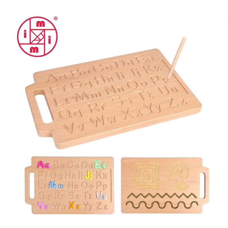 Montessori Gift Alphabet Number Abc Educational Toy Game Double-Sided Wooden Letters Practicing Puzzle Board