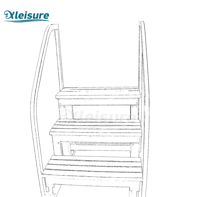 Polystyrene Foaming Material Rectangular Brown Color 3-Tier Swim Spa Step With Handrail