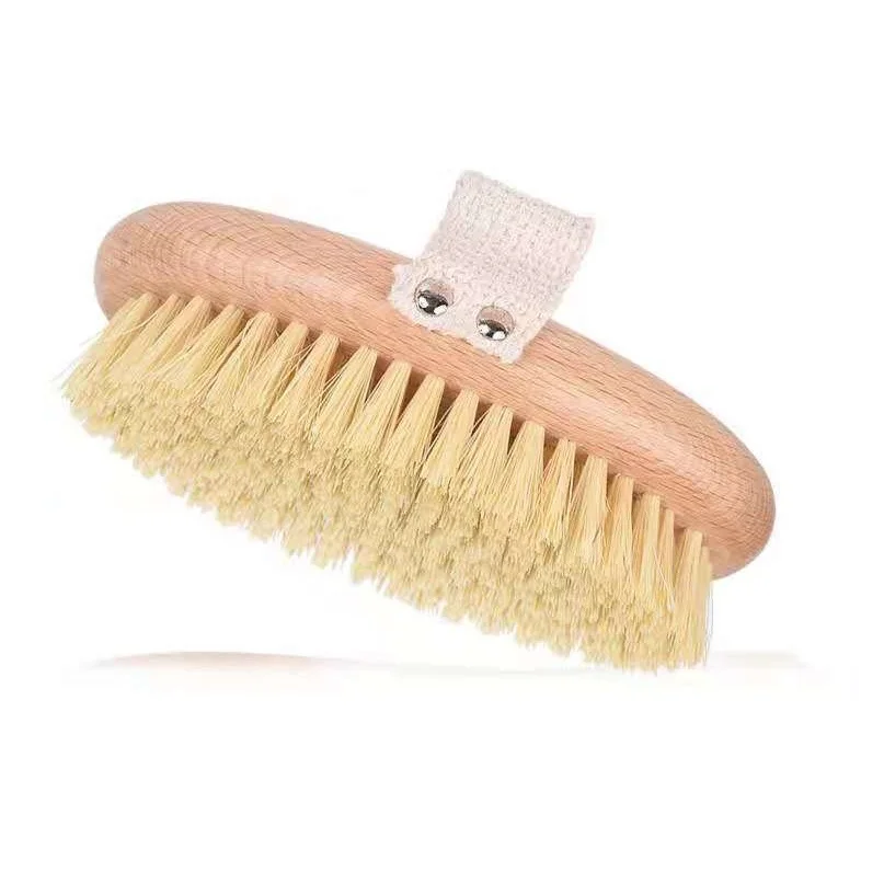 Double side bath brush natural beech wood boar bristles body massage dry brush