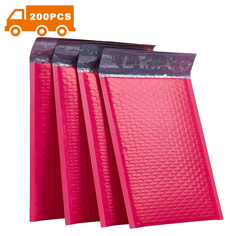 
[Free Shipping] 400 PCS Manufacturer Custom Poly Matte Padded Mailers Envelops Plastic Colour Hot Pink Bubble Mailer 